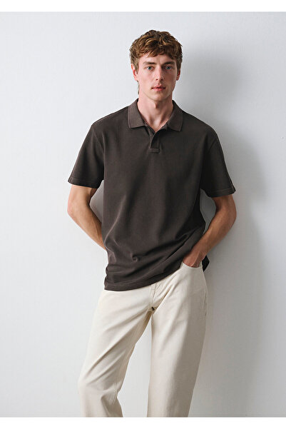 Mavi Kahverengi Polo Tişört Loose Fit / Bol Rahat Kesim 0613311-70219