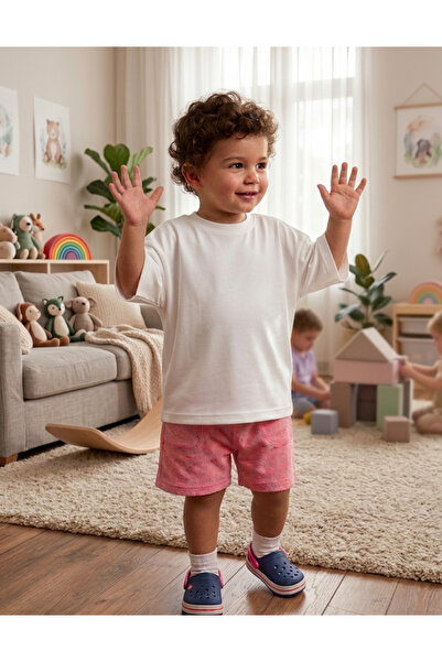 elibaby Pamuklu Oversize Bebek Çocuk T-Shirt (Kırık Beyaz)