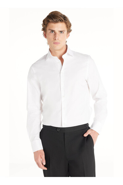 Ted Baker BEYAZ STRETCH SLİM FİT KLASİK GÖMLEK