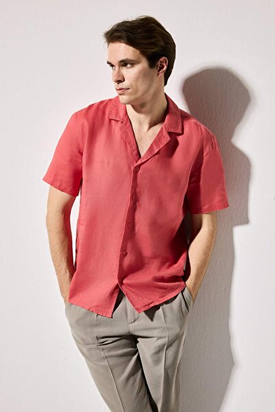 DeFacto Regular Fit Polo Collar 100% Linen Short Sleeve Shirt G5254Ax26Sm