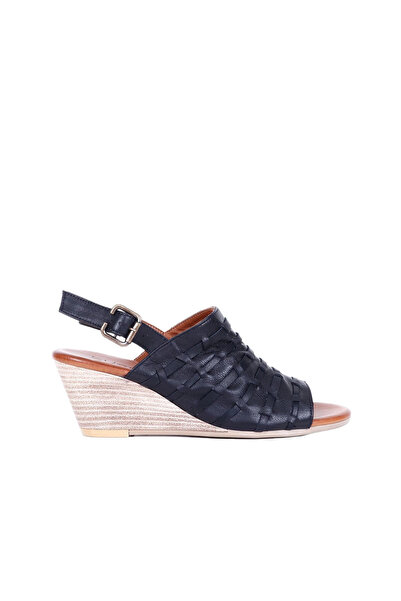 Bueno Shoes Sandale cu toc cu pană pentru femei din piele - Negru Khv-bej 01w...