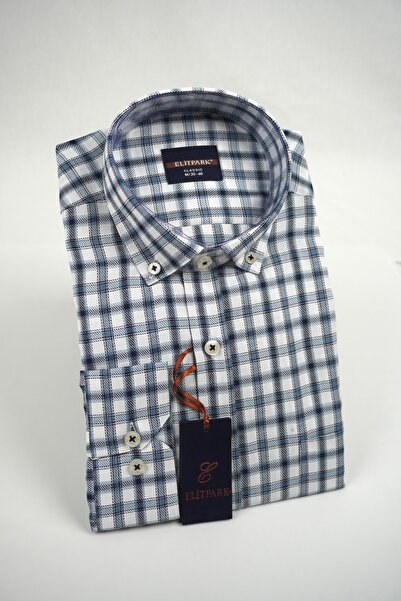 ELİTPARK GÖMLEK Plaid Blue Gray Patterned Cotton Pocketed Men's Shirt