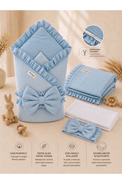 Tomuycuk Gray Pique Baby Blanket Swaddle 100% Cotton Removable Inner Fiber Ne...