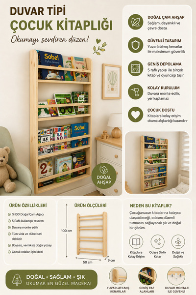 Tasarım Montessori kitaplık Montessori çocuk odası kitaplığı ahşap doğal kita...