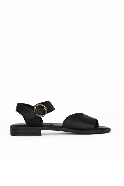 Bueno Shoes Sandale plate de damă din piele neagră 01we2802