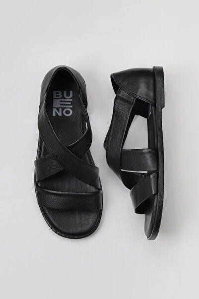 Bueno Shoes Sandale plate de damă din piele neagră 01wy2002