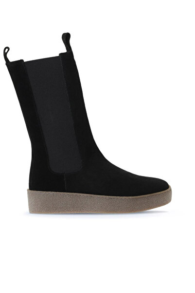 Bueno Shoes Cizme plate de damă din piele intoarsa neagra 01wt3004
