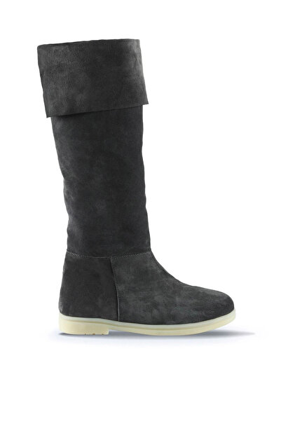 Bueno Shoes Γυναικείες μπότες σκούρο γκρι σουέντ - Flat Boots 01wt3307
