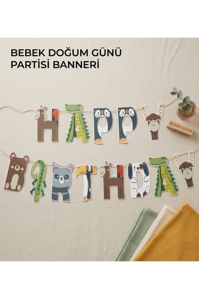 TAFPE ART STUDİO Animal Figure Birthday Banner with Safari Concept - Party Banner