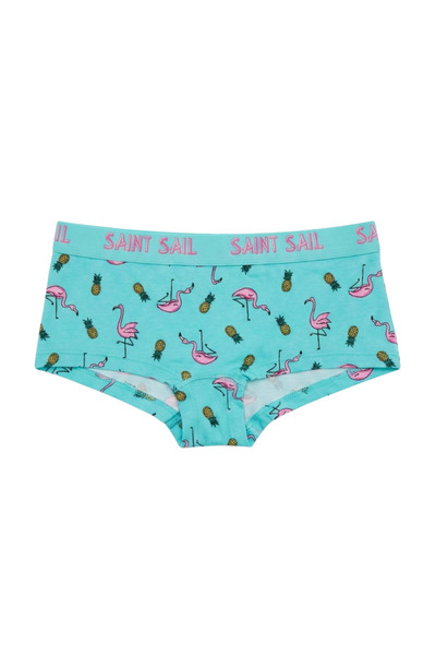 Saint Sail Sevgili Kombini "Tropical" Flamingo ve Ananas Desenli Turkuaz Kadı...