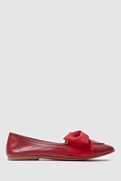Women's Flats with Red Genuine Leather Bow Shoes [060040]