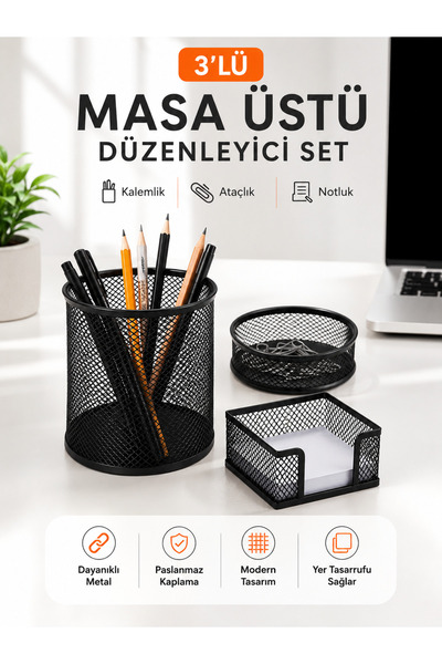 andelart Masa Üstü Siyah Fileli Kalemlik Seti 3 Parça 1 Paket 3 lü Masa Üstü ...