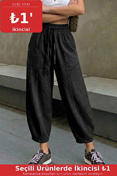 COMBİNE MİCHAİL Ženske crne šalvar pantalone sa elastičnim strukom