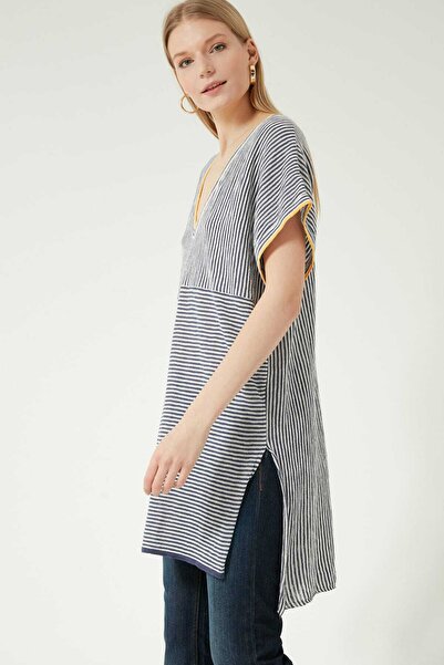 JOIN US Women's Indigo Striped V-Neck Knitwear Tunic JU8S400