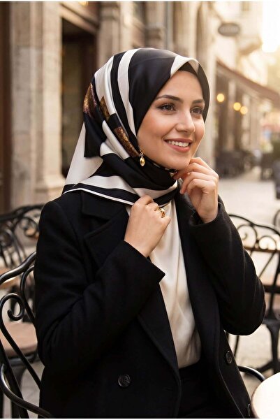 Vissona Kadın Twill Ipek Eşarp Siyah Krem