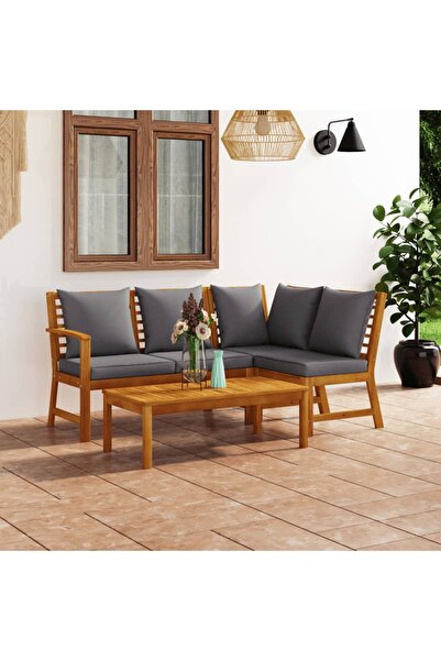 Concept Set mobilier de grădină cu perne, 4 piese, lemn masiv acacia