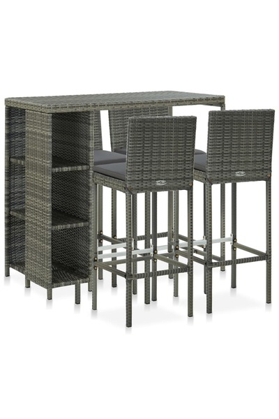 Concept Set mobilier bar de grădină cu perne, 5 piese, gri, poliratan