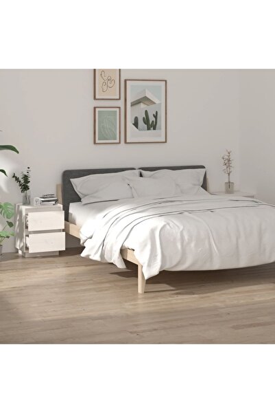 Concept Noptiere, 2 buc., alb, 40x35x50 cm, lemn masiv de pin