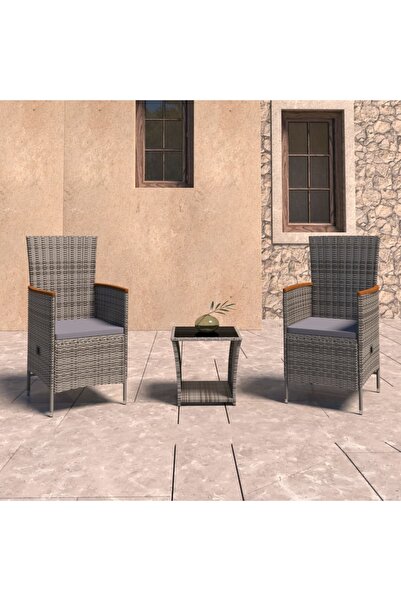 Concept Set mobilier de grădină cu perne, 3 piese, gri, poliratan