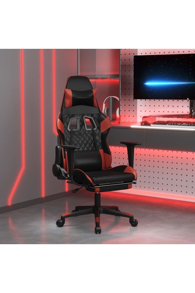 Concept Scaun de gaming cu suport picioare, negru/roșu vin, piele