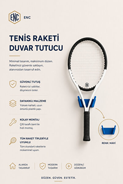 ENC Tasarım Tenis Raketi Duvar Askı Aparatı – Pratik Raket Tutucu Stand