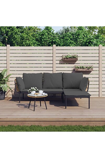Concept Set mobilier de grădină cu perne gri închis, 3 piese, poliratan