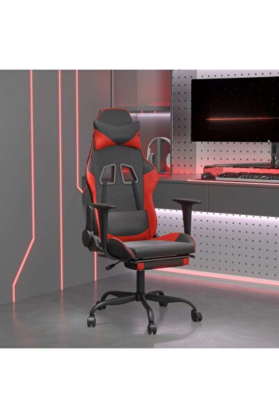 Concept Scaun de gaming cu masaj/suport picioare, negru/roșu, piele