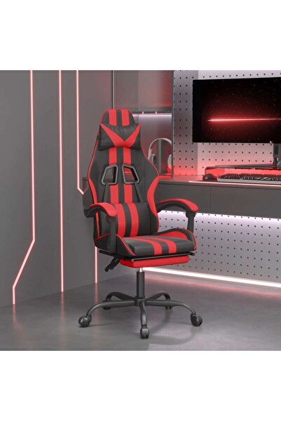 Concept Scaun de gaming cu suport picioare, negru/roșu, piele ecologică