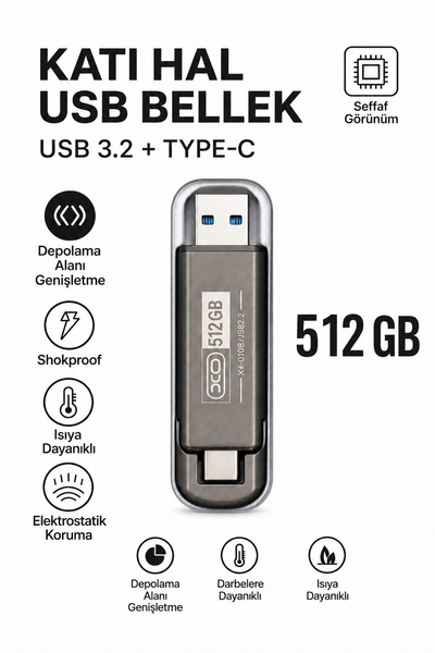 ATLT ATLANTİS 512 GB USB 3.2 TYPEC ÇİFT GİRİŞLİ TAŞINABİLİR FLASH BELLEK YÜKS...