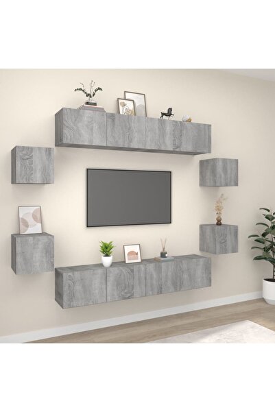 Concept Set dulap TV, 8 piese, gri sonoma, lemn prelucrat