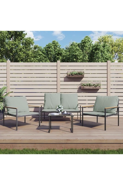 Concept Set mobilier de grădină, cu perne, antracit, 4 piese, oțel