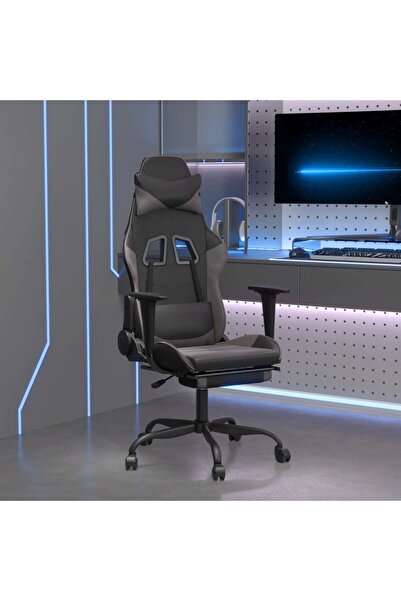 Concept Scaun de gaming cu suport picioare, negru/gri, piele ecologică
