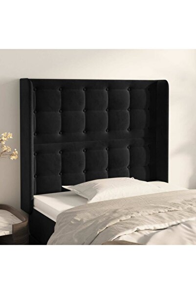 Concept Tăblie de pat cu aripioare, negru, 83x16x118/128 cm, catifea