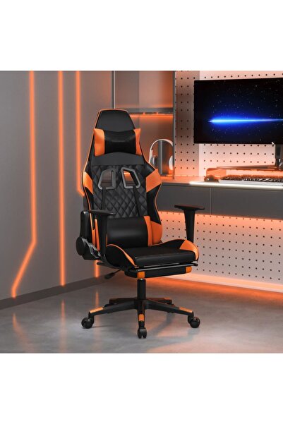Concept Scaun gaming masaj/suport picioare, negru/portocaliu, piele
