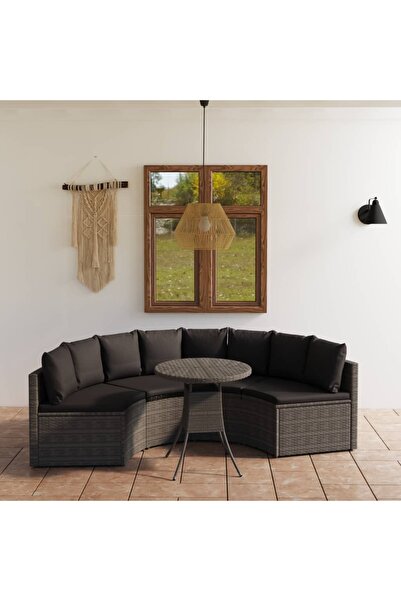 Concept Set mobilier de grădină cu perne, 5 piese, gri, poliratan