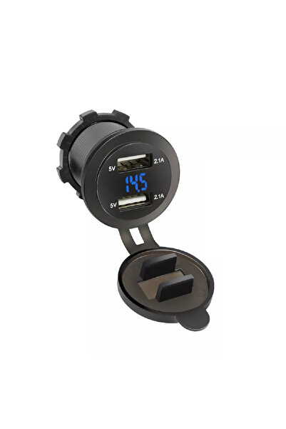 AEK-Tech Voltmetreli USB Portu 4.2A 12V 24V Mavi Led Işıklı