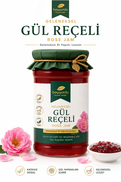 beyyurdu Gül Reçeli Katkısız Geleneksel Kahvaltılık Doğal Reçel