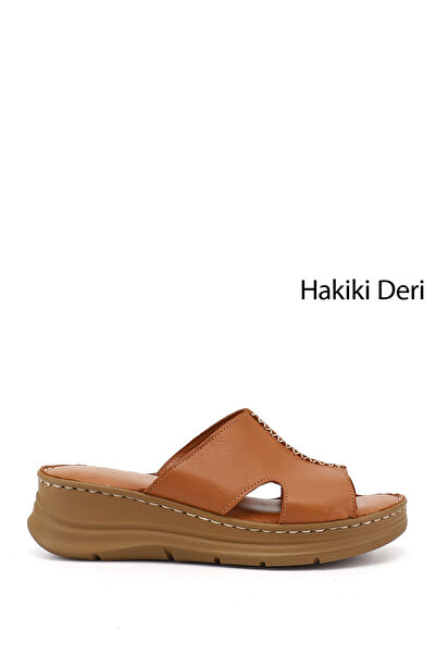 GÖNDERİ(R) Women's Wedge Sole Genuine Leather Slippers