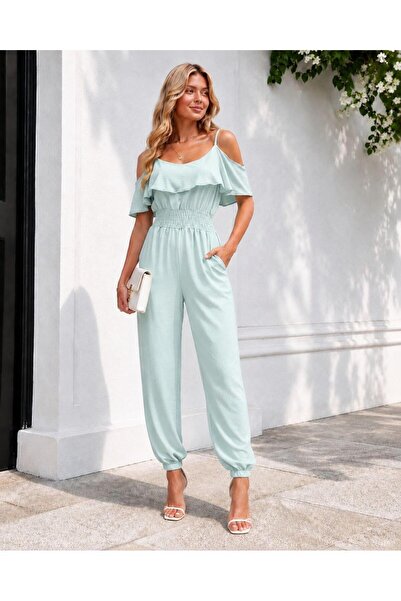 Modafeminen Mint Askılı Fırfırlı Şık Tulum 582123