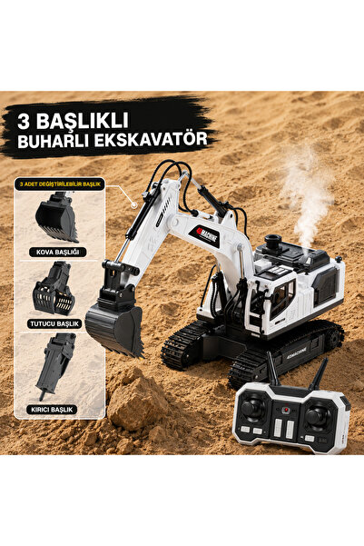 giffy Oyuncak Uzaktan Kumandalı Şarjlı Buharlı Ekskavatör 3 Başlıklı LED Işık...