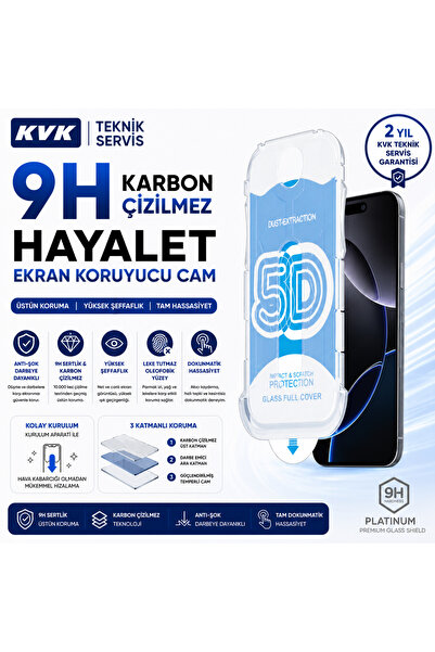 KVK TS iPhone 16 Pro Max Uyumlu Ekran Koruyucu Cam | 9H Sertlik | Karbon Çizi...