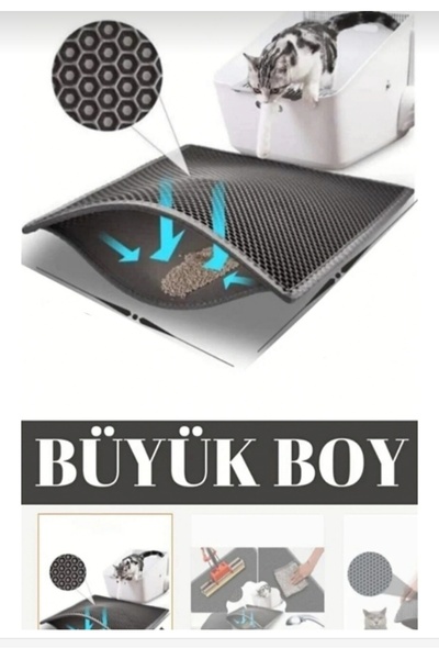 PetGross Büyük Boy Elekli Kedi Tuvaleti Önü Paspası Kedi Kumu Paspası 80X60 c...