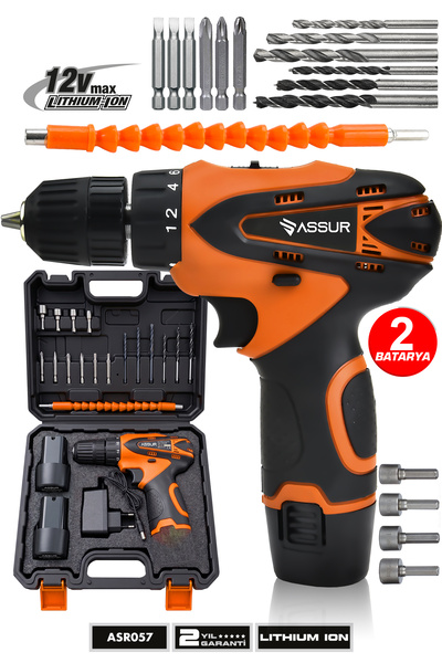 ASSUR PLUS Assur 12v 1.5ah Çift Akülü Vidalama Şarjlı Matkap 24 Parça