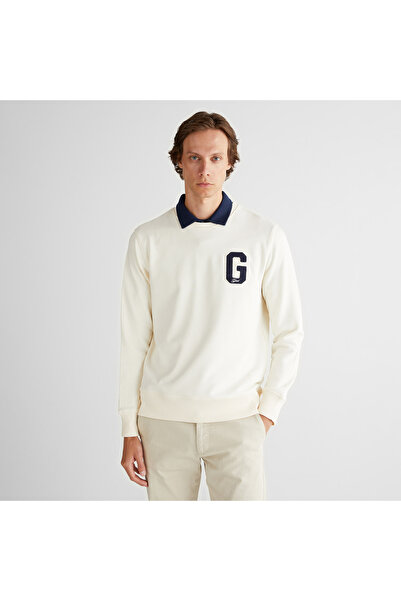 Gant Erkek Krem Regular Fit Bisiklet Yaka Logolu Sweatshirt