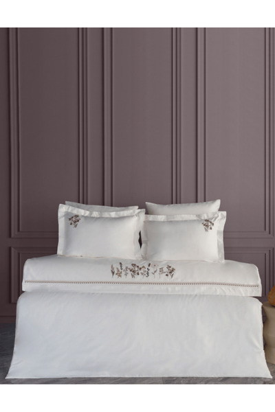 Dantela Veria Embroidered & Handcrafted Cotton Satin Duvet Cover Set - Anthra...