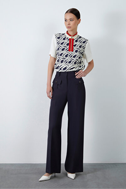 Wide Leg Pants with Cover and Pocket Detail