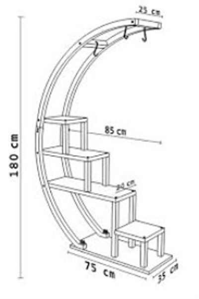 CEVİZ MOBİLYA Asvera 28-018 Büyük C Tipi Dekoratif Metal Ahşap Çiçeklik - 180 cm Dev Saksı Standı Rafı