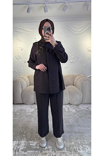 Nuss 1070 Stone Embroidered Shirt Suit Brown