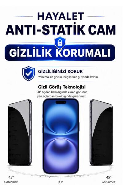 3GEN CASE İphone 16 Uyumlu Hayalet Anti-Statik Cam Ekran Koruyucu Gizlilik Ko...