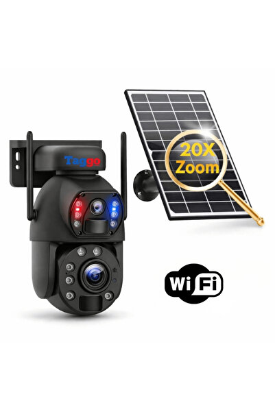 Taggo Cameră de supraveghere WIFI 4K Ultra HD, Zoom 20X, Cameră dublă, Încărc...